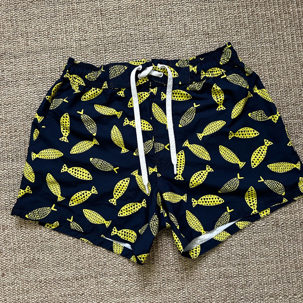 Navy and Yellow Fish Print Men's Shorts